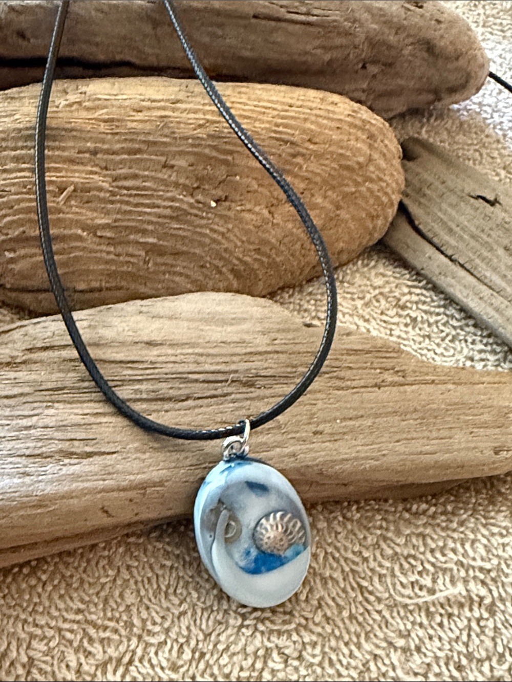 Blue and White Ocean Resin Pendant Necklace - Women's Jewelry